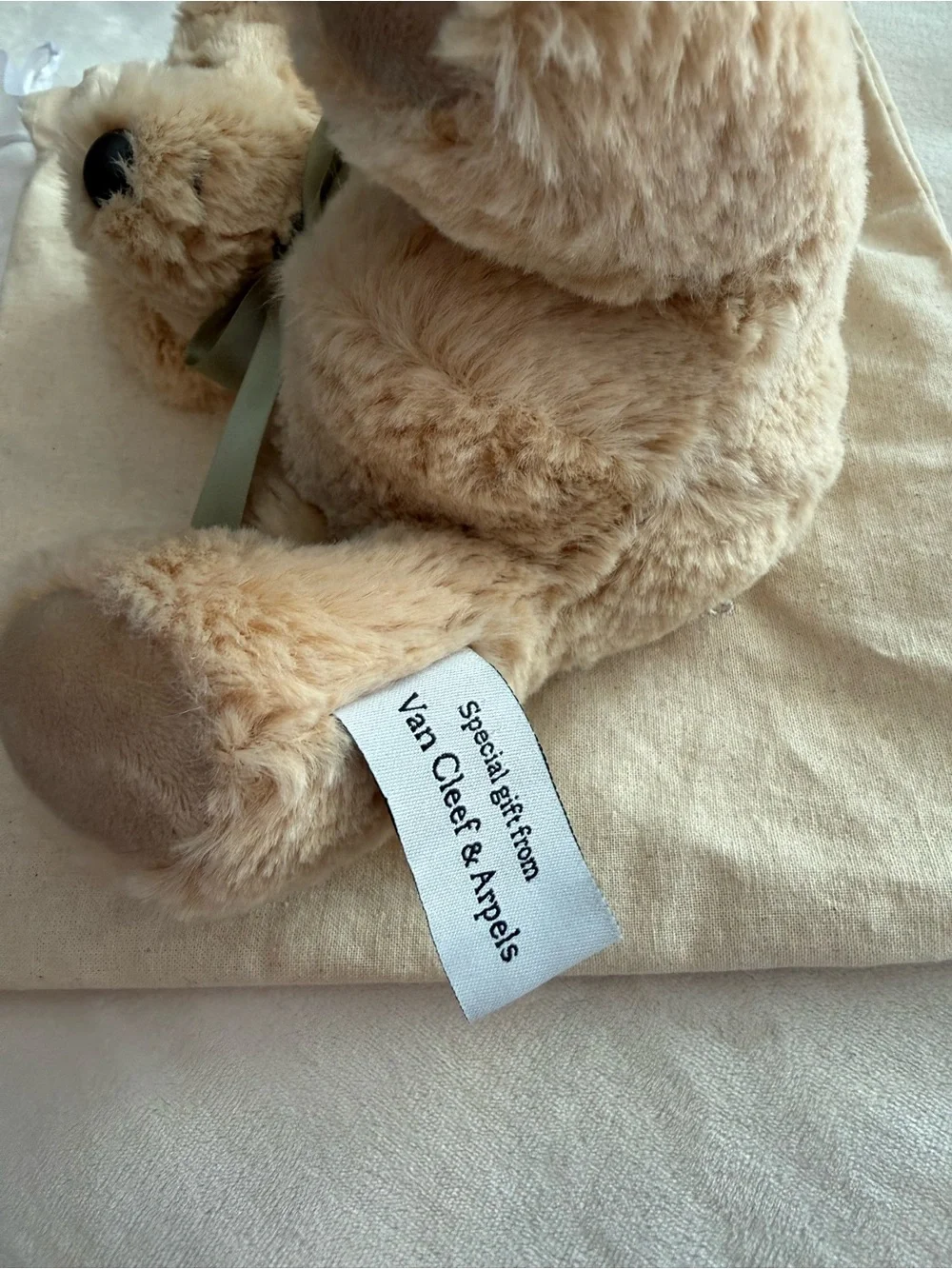 Van Cleef & Arpels Cream Plush Teddy Bear with Bow
